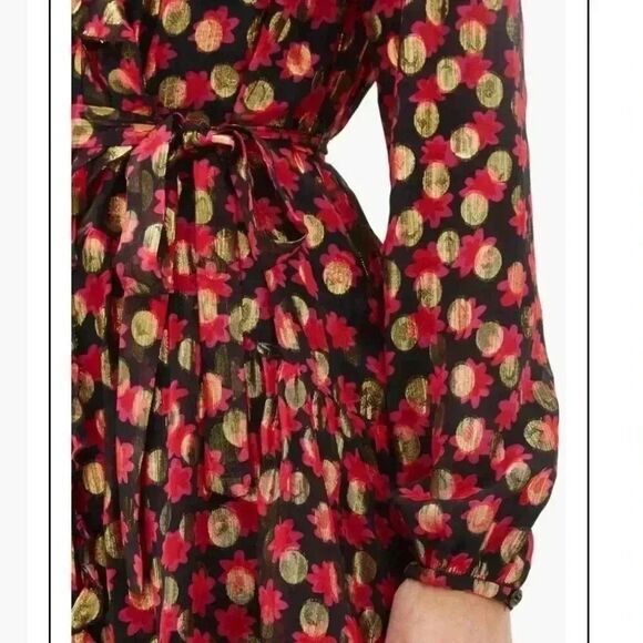 SALONI Scarlet Daisy Tilly Red Gold Black Shimmer Ruffle Mini C Dress Size 0 - Picture 6 of 16